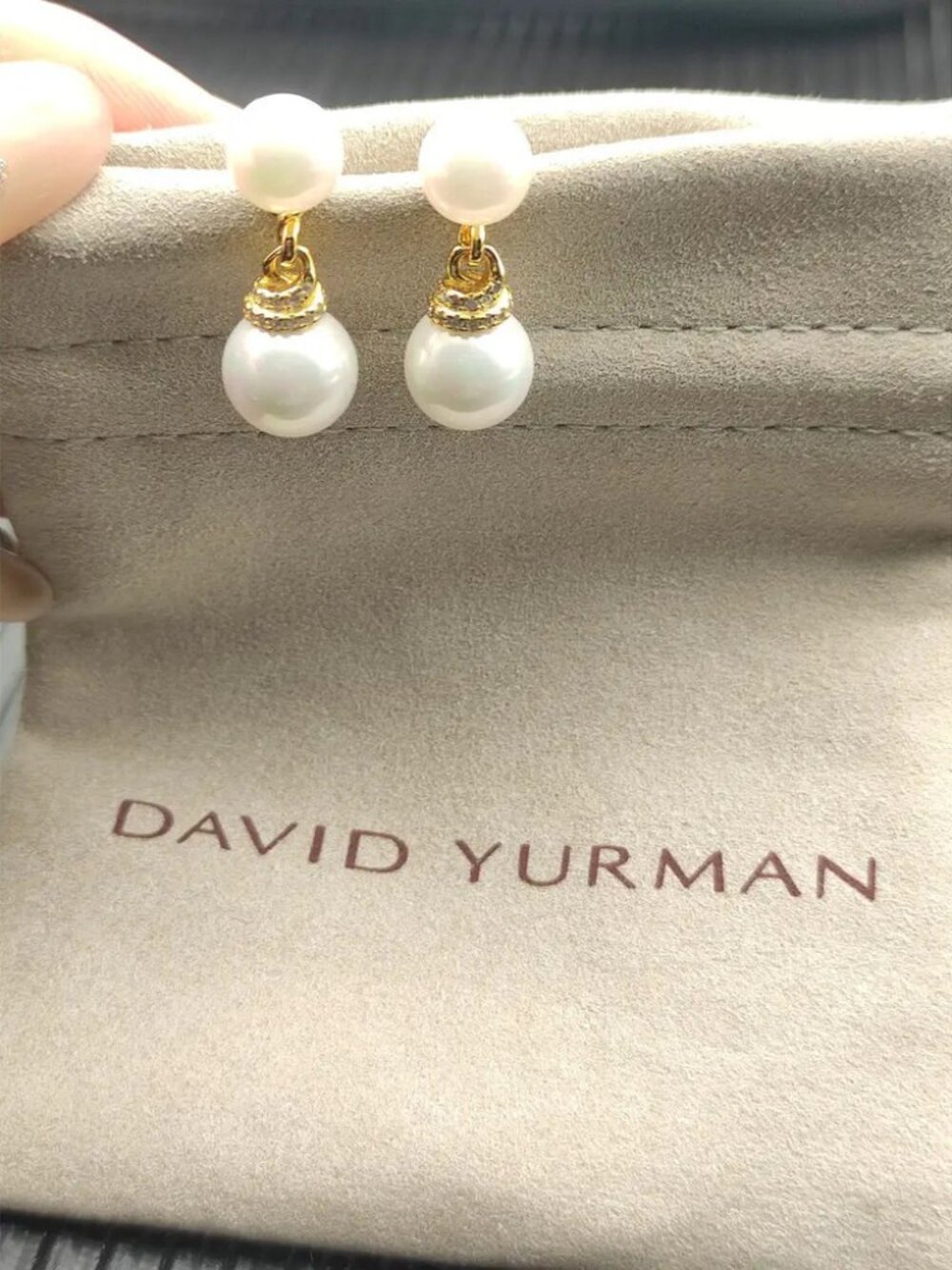 David Yurman Gold Double Pearl Earrings